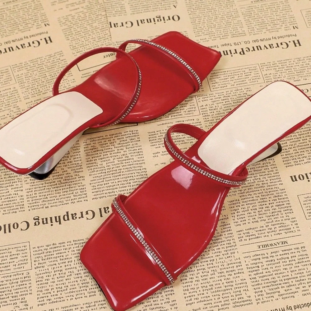 🆕 Strappy Rhinestone Square Toe Sandals - Picture 6 of 7
